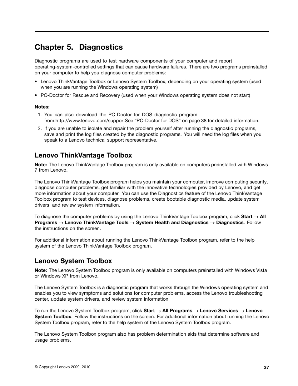 Chapter 5. diagnostics, Lenovo thinkvantage toolbox, Lenovo system toolbox | Lenovo 3980 User Manual | Page 43 / 110