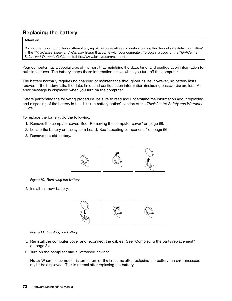 Replacing the battery | Lenovo 3980 User Manual | Page 78 / 110