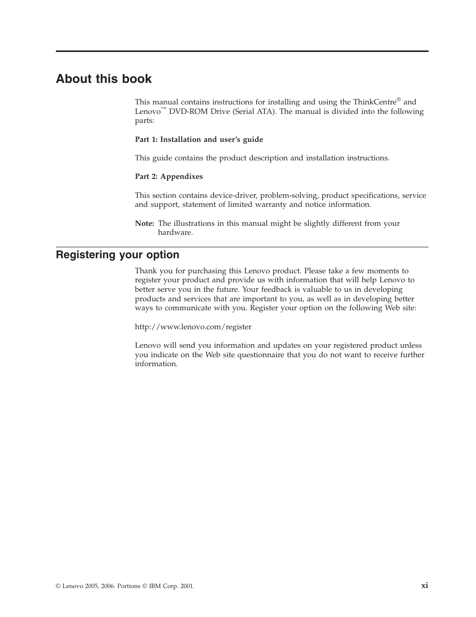 About this book, Registering your option, About | This, Book, Registering, Your, Option | Lenovo ThinkCentre 41N5622 User Manual | Page 13 / 70