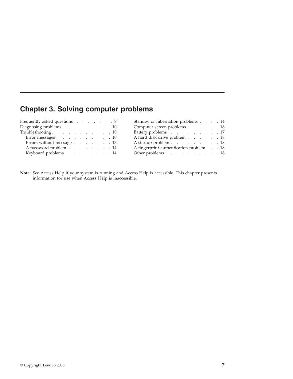 Chapter 3. solving computer problems, Chapter, Solving | Computer, Problems | Lenovo NONE FOUND 3000 V100 User Manual | Page 15 / 66