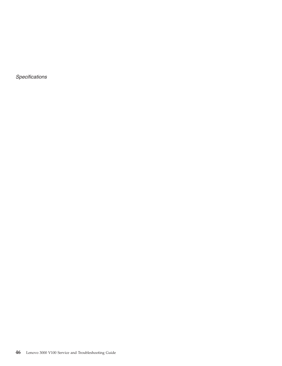 Specifications | Lenovo NONE FOUND 3000 V100 User Manual | Page 54 / 66