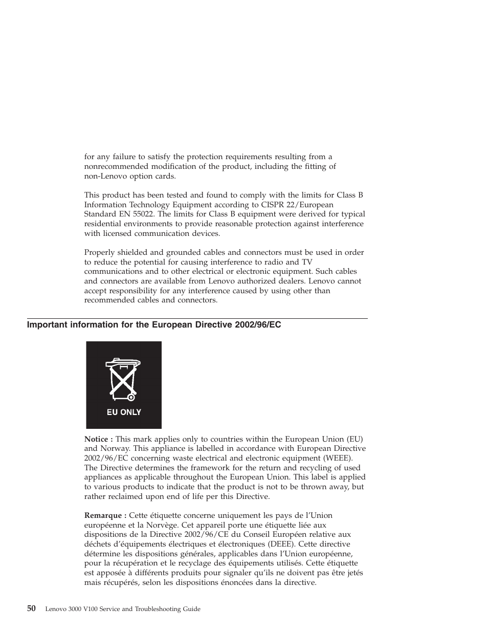 Important, Information, European | Directive, 2002/96/ec | Lenovo NONE FOUND 3000 V100 User Manual | Page 58 / 66