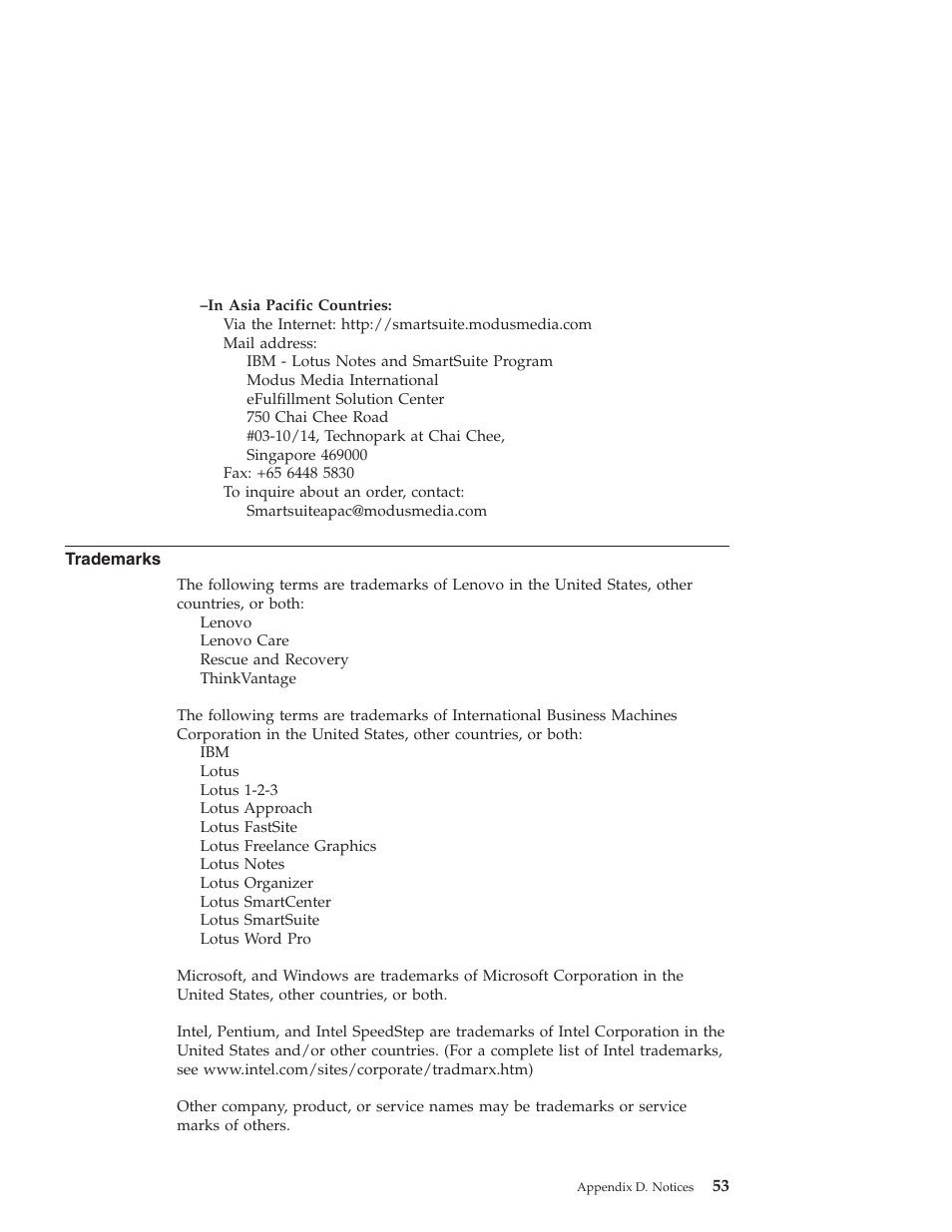 Trademarks | Lenovo NONE FOUND 3000 V100 User Manual | Page 61 / 66
