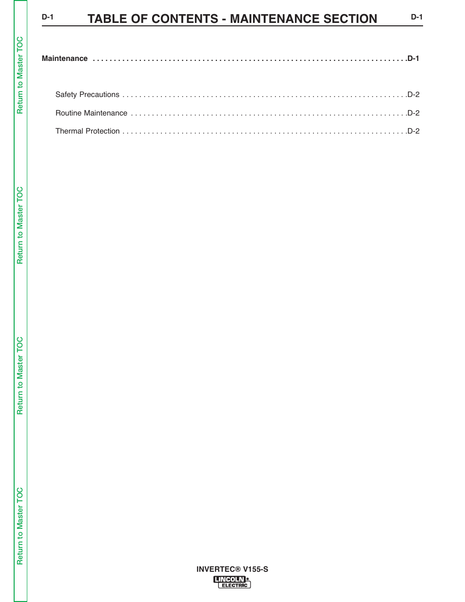 Section d - maintenance | Lincoln Electric V155-S User Manual | Page 21 / 78