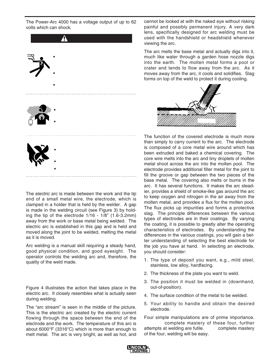 Operation, Warning | Lincoln Electric POWER-ARC 4000 User Manual | Page 27 / 52