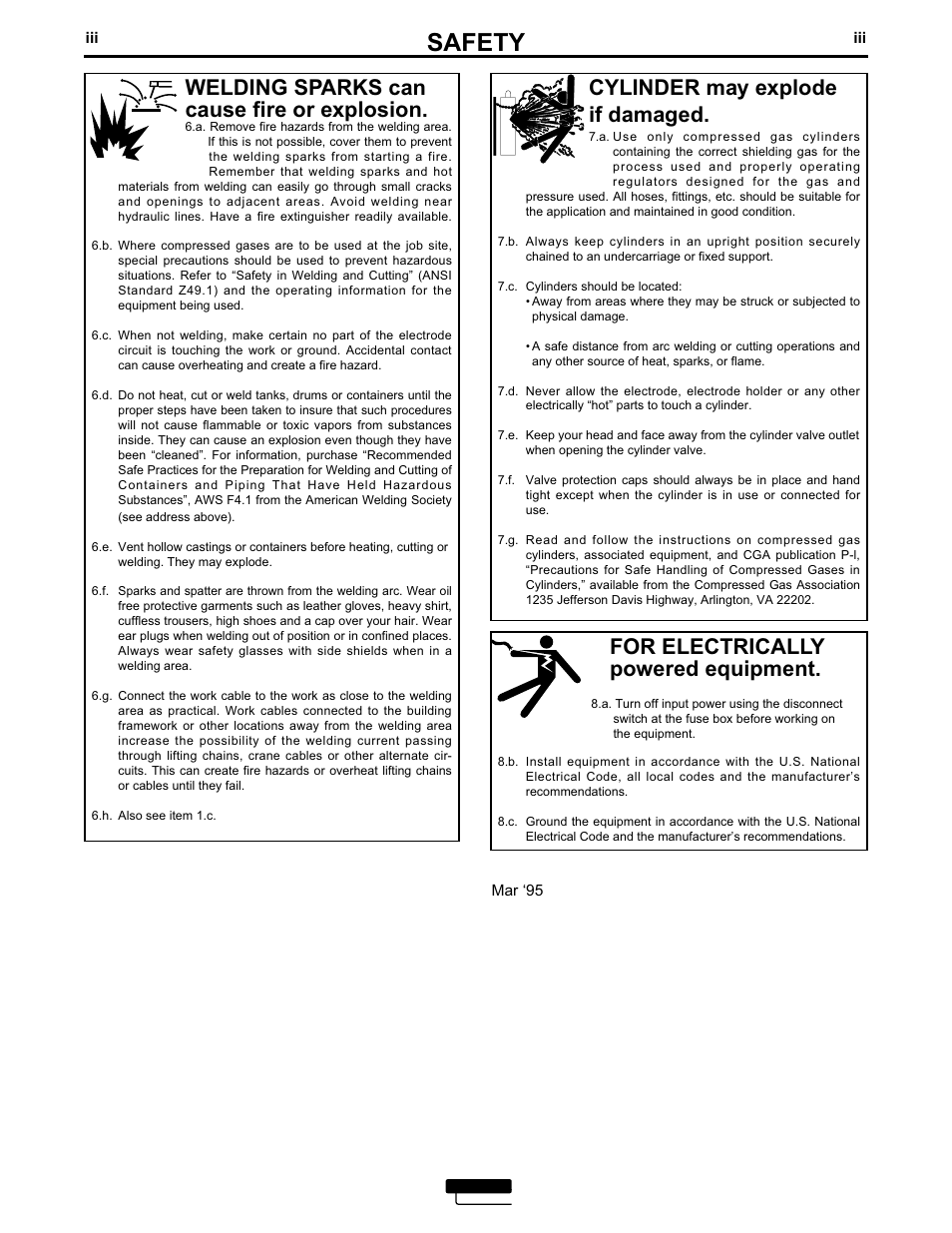 Safety, For electrically powered equipment, Cylinder may explode if damaged | Welding sparks can cause fire or explosion | Lincoln Electric MAGNUM LA-9 User Manual | Page 4 / 16