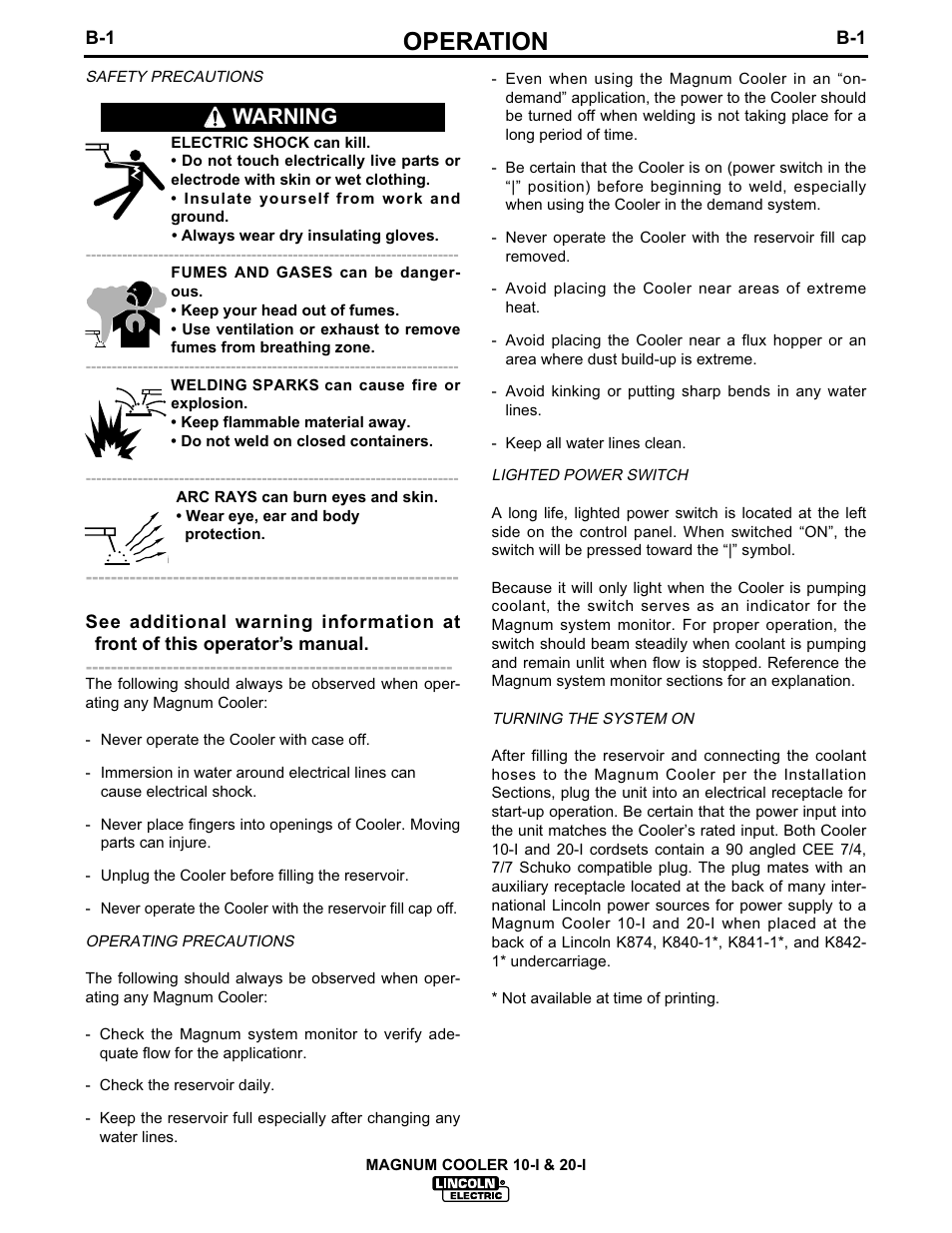 Operation, Warning | Lincoln Electric MAGNUM IM438-B User Manual | Page 19 / 32