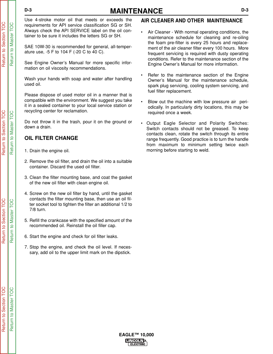 Maintenance | Lincoln Electric EAGLE SVM192-A User Manual | Page 29 / 94