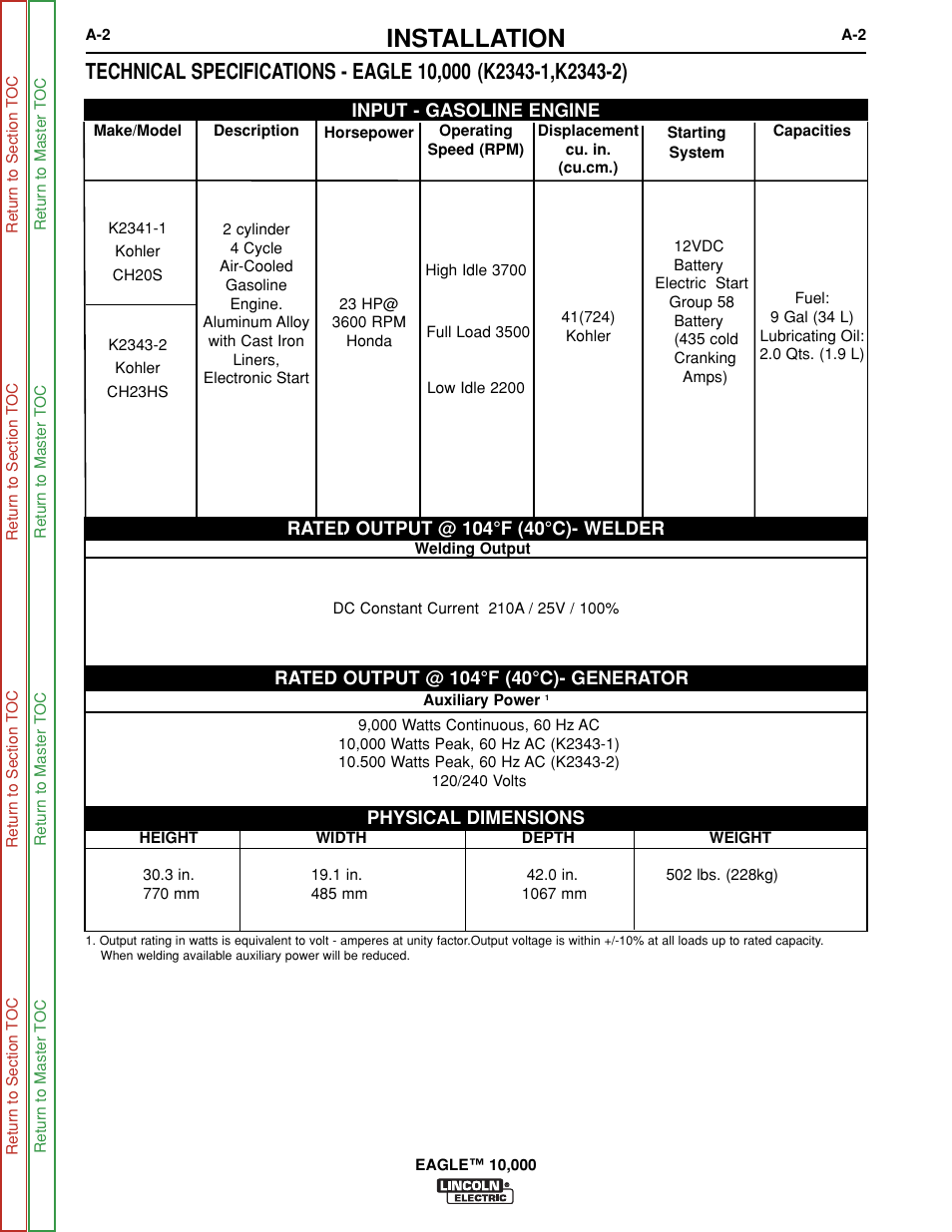 Installation | Lincoln Electric EAGLE SVM192-A User Manual | Page 8 / 94