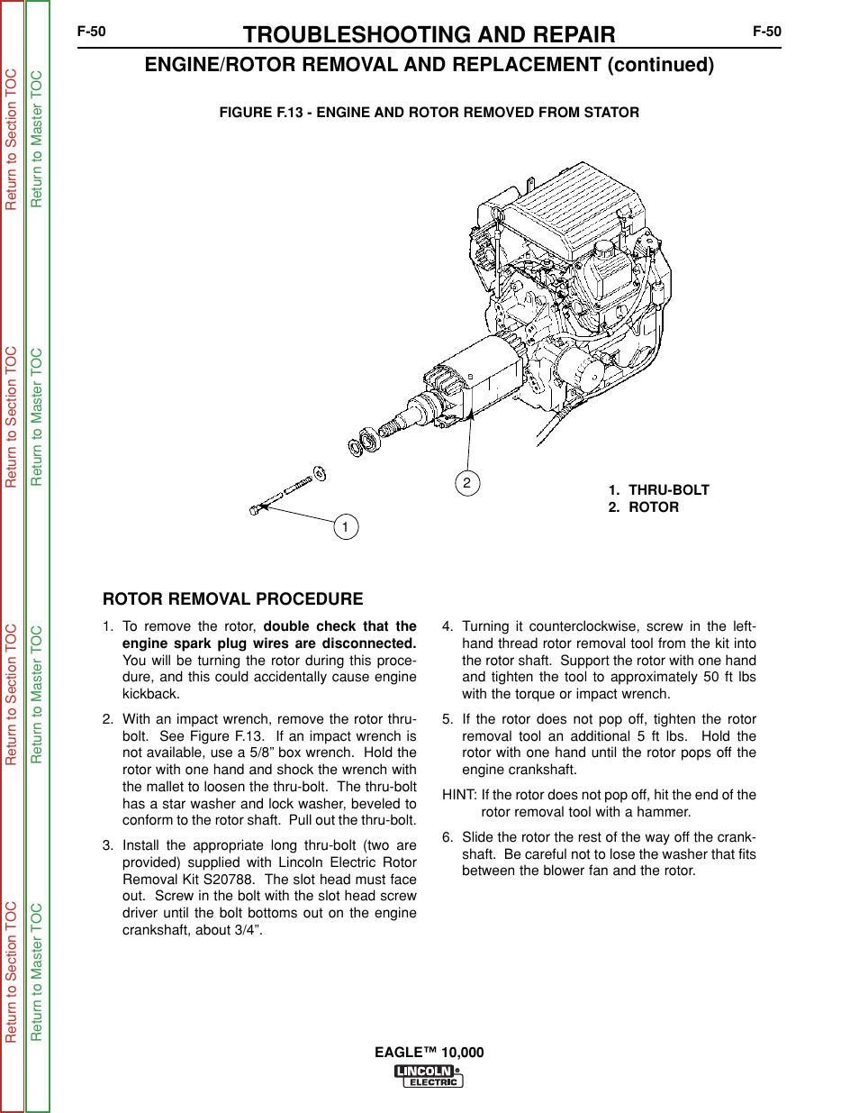 Troubleshooting and repair, Engine/rotor removal and replacement (continued) | Lincoln Electric EAGLE SVM192-A User Manual | Page 86 / 94