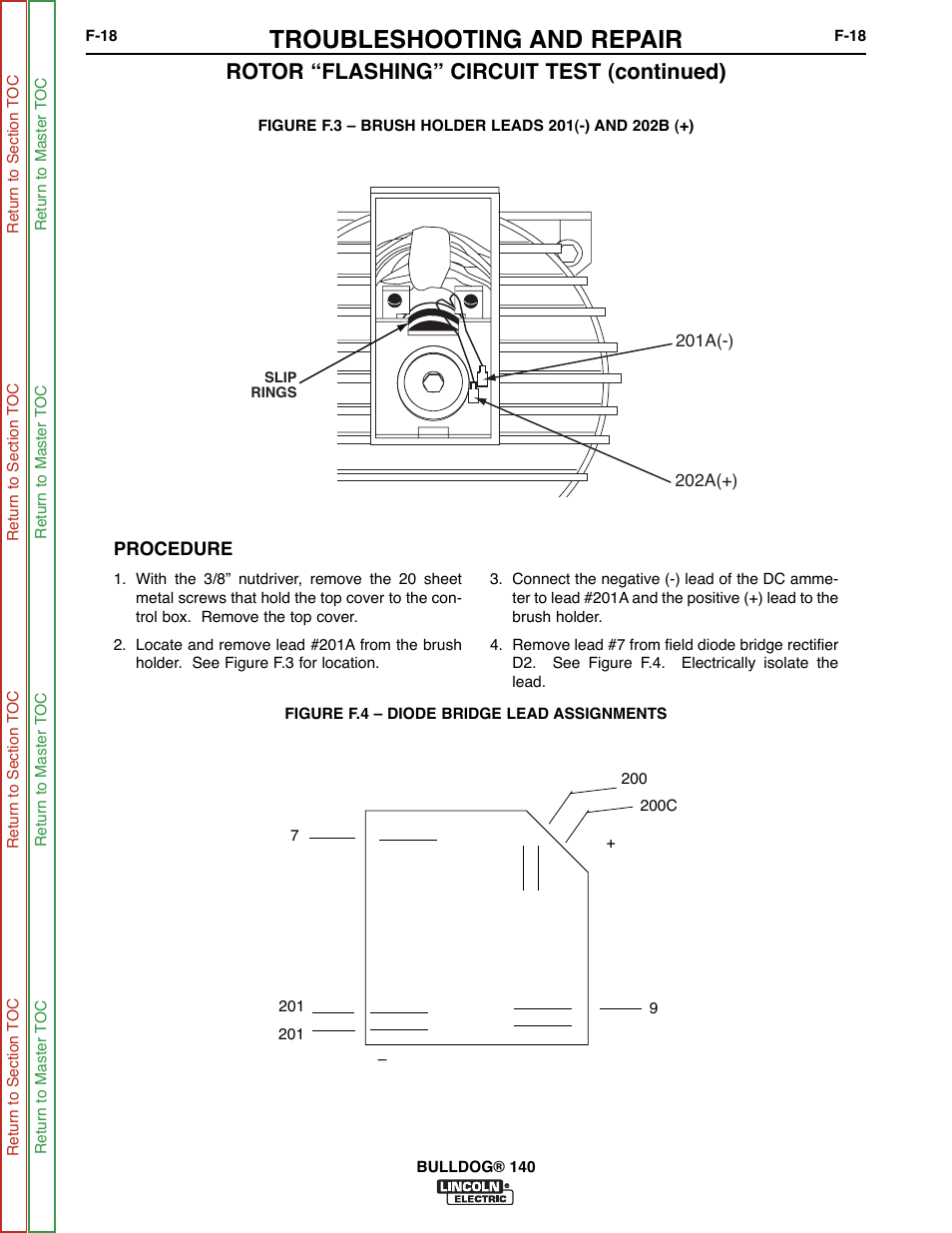 Troubleshooting and repair, Rotor “flashing” circuit test (continued) | Lincoln Electric BULLDOG SVM208-A User Manual | Page 66 / 101