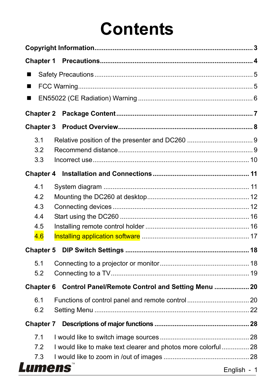Lumens Technology DC260 User Manual | Page 2 / 49