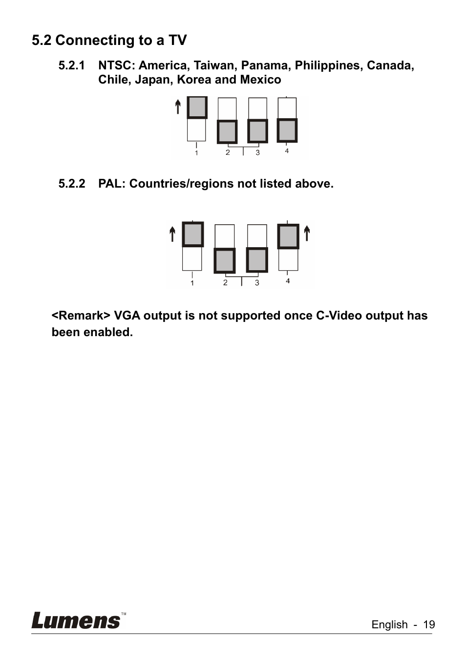 Connecting to a tv, 2 connecting to a tv | Lumens Technology DC260 User Manual | Page 20 / 49