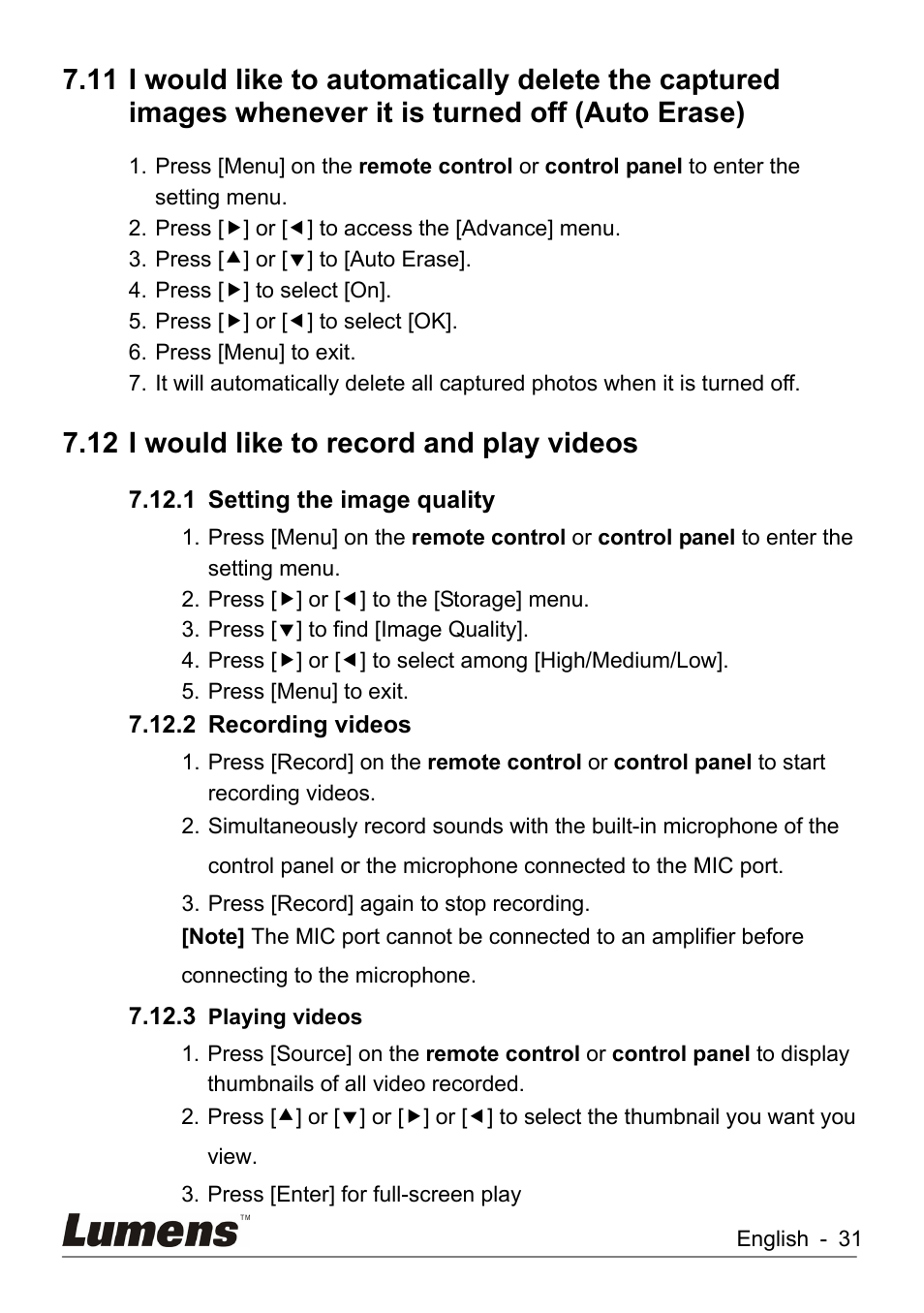 I would like to record and play videos, 12 i would like to record and play videos | Lumens Technology DC260 User Manual | Page 32 / 49