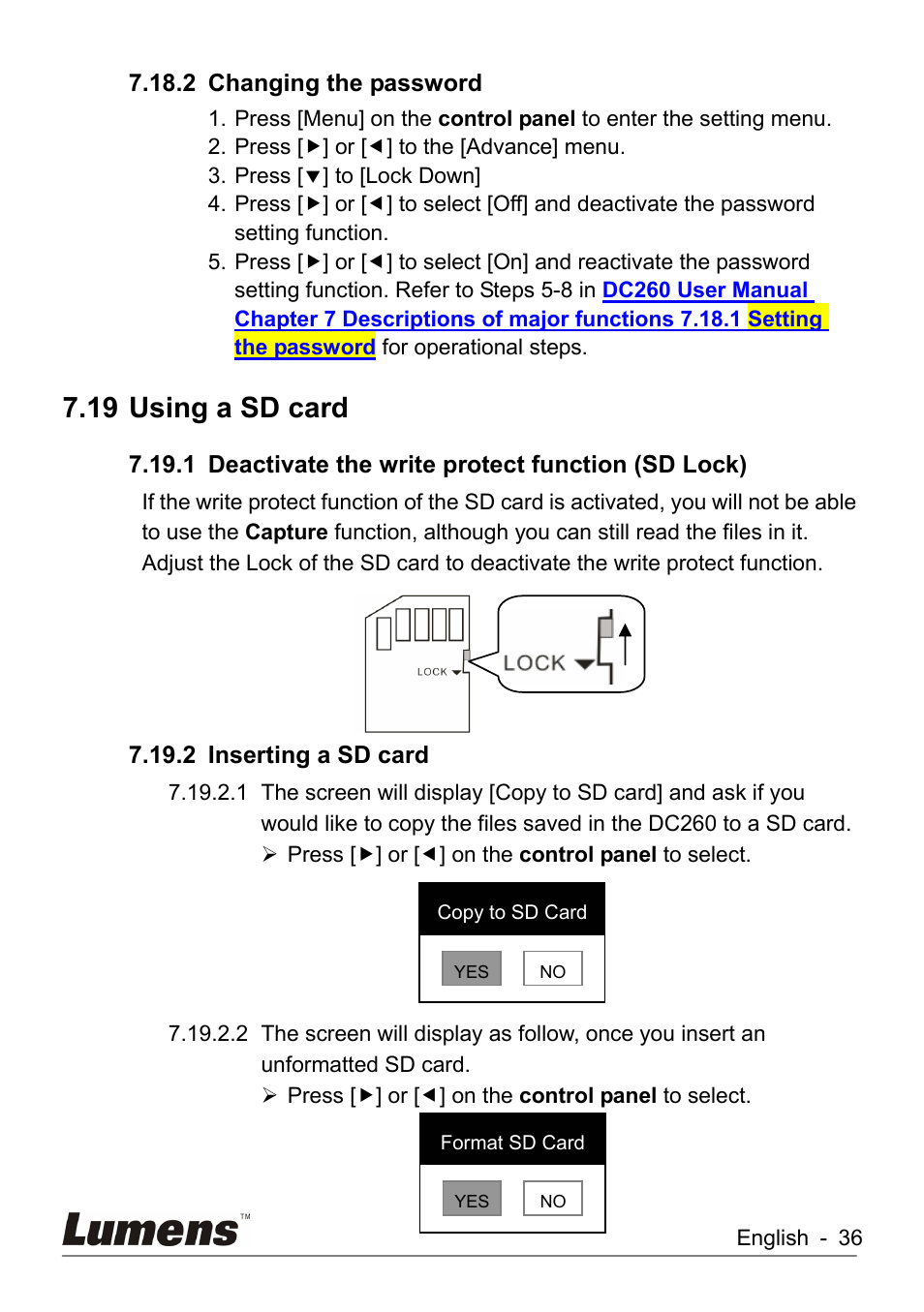 Using a sd card, 19 using a sd card | Lumens Technology DC260 User Manual | Page 37 / 49