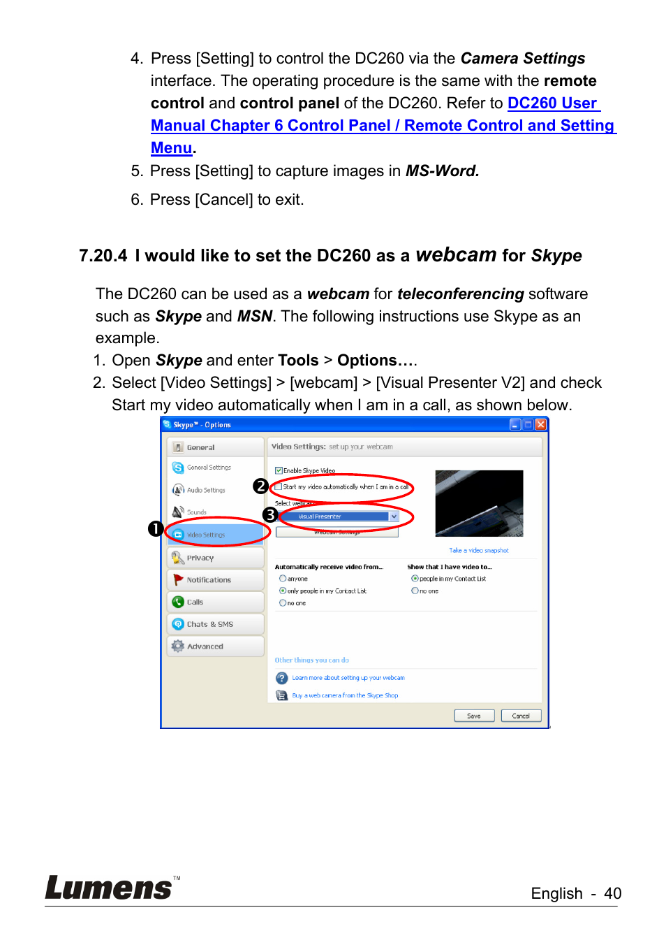 Po n, Webcam | Lumens Technology DC260 User Manual | Page 41 / 49