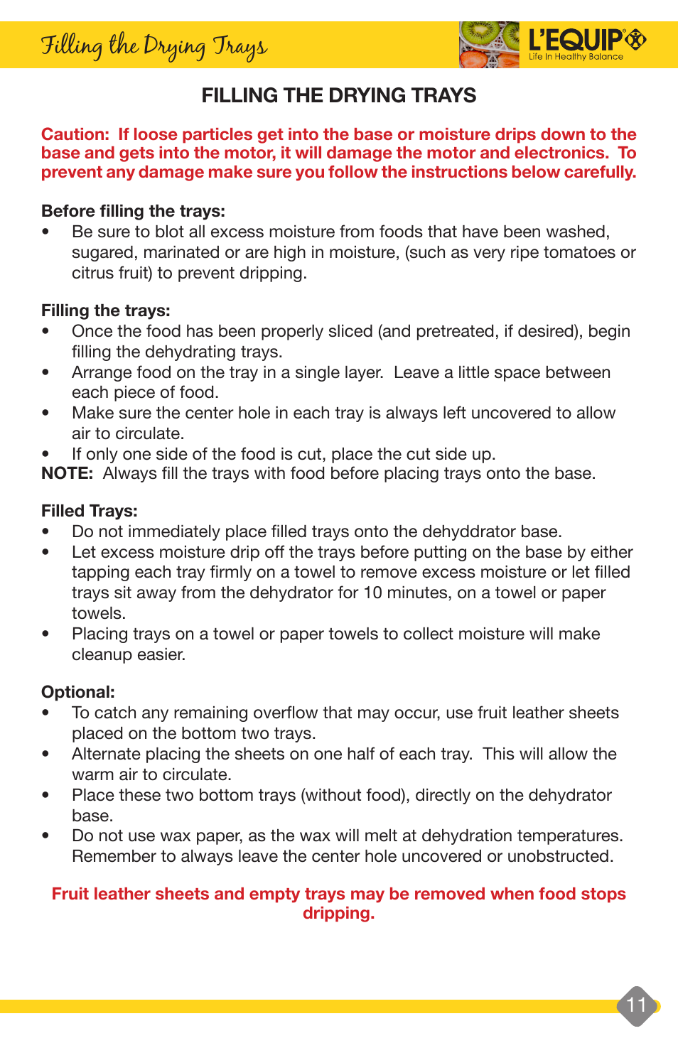 Pretreating, Filling the drying trays | L'Equip EXPANDABLE 528 User Manual | Page 11 / 40