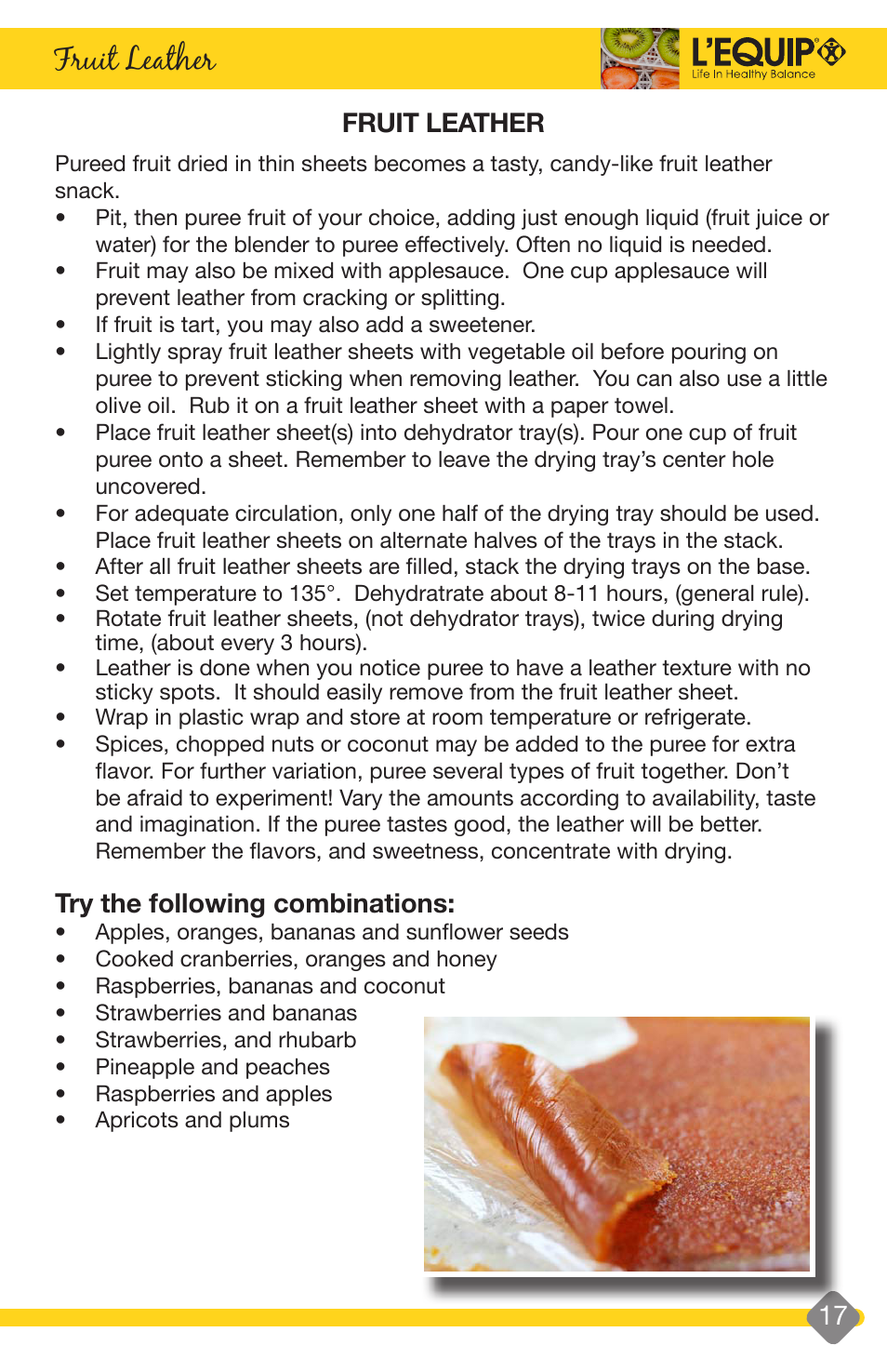 Fruit, Fruit leather, Try the following combinations | L'Equip EXPANDABLE 528 User Manual | Page 17 / 40