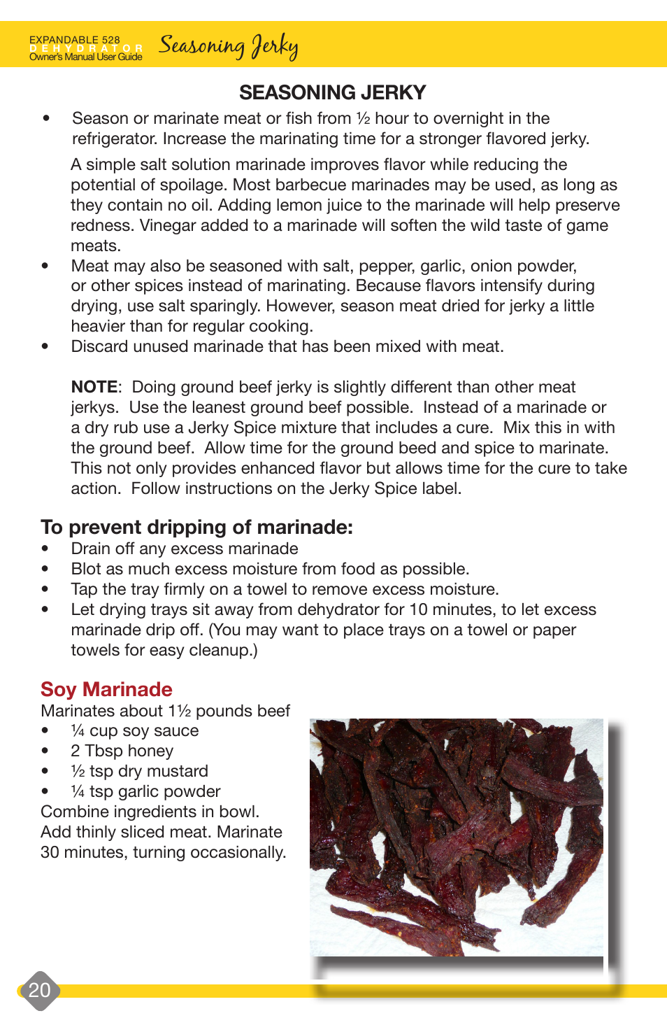 Seasoning jerky, Vegetables | L'Equip EXPANDABLE 528 User Manual | Page 20 / 40