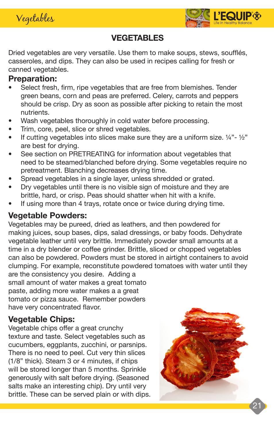 Seasoning jerky, Vegetables | L'Equip EXPANDABLE 528 User Manual | Page 21 / 40