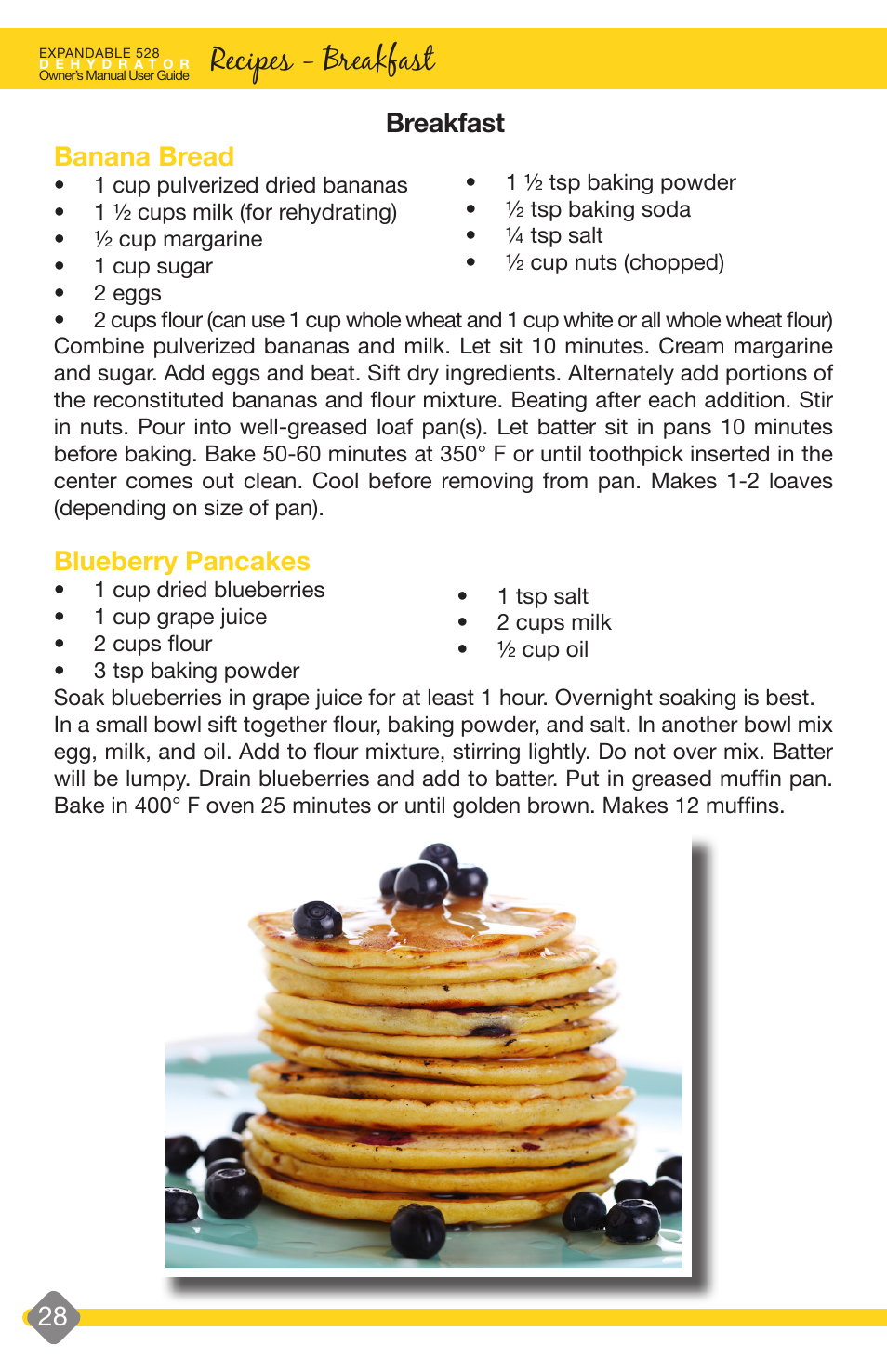 Recipes - breakfast, Recipes - jams, Breakfast banana bread | Blueberry pancakes, Jams apricot jam, Fresh peach jam | L'Equip EXPANDABLE 528 User Manual | Page 28 / 40