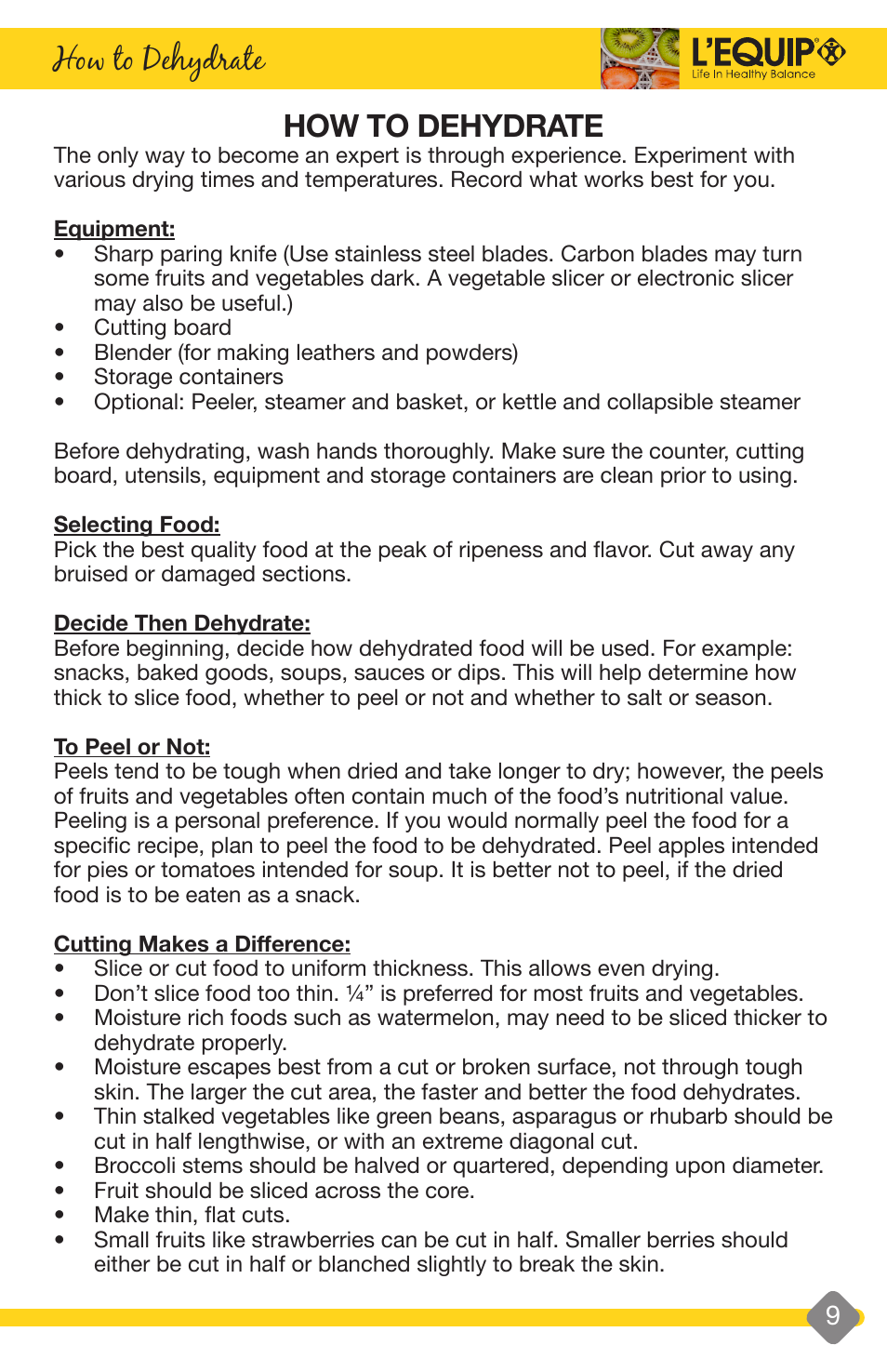 Troubleshooting guide, How to dehydrate how to dehydrate | L'Equip EXPANDABLE 528 User Manual | Page 9 / 40