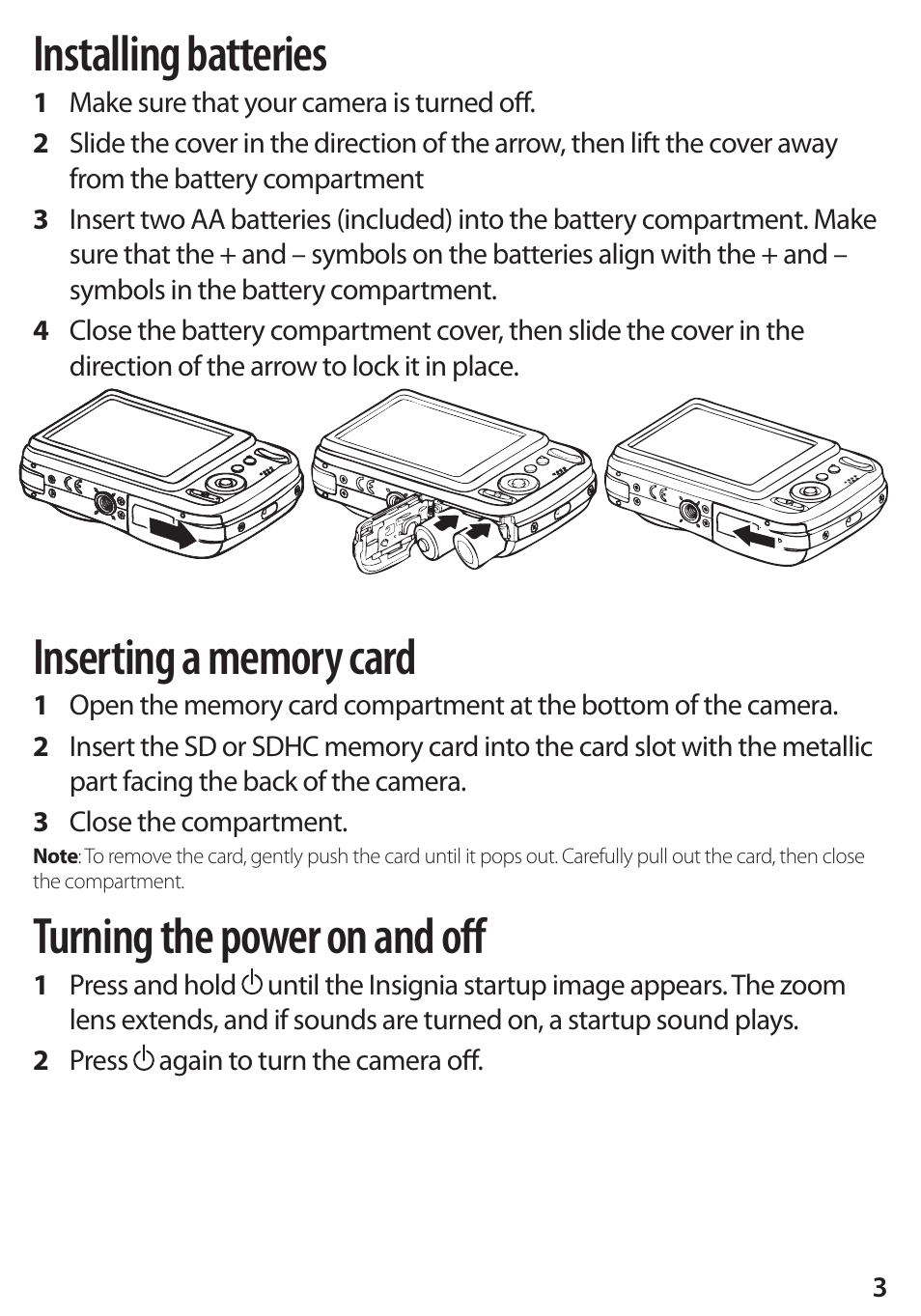 Installing batteries, Turning the power on and off | LaCie NS-DSC1112P User Manual | Page 3 / 8