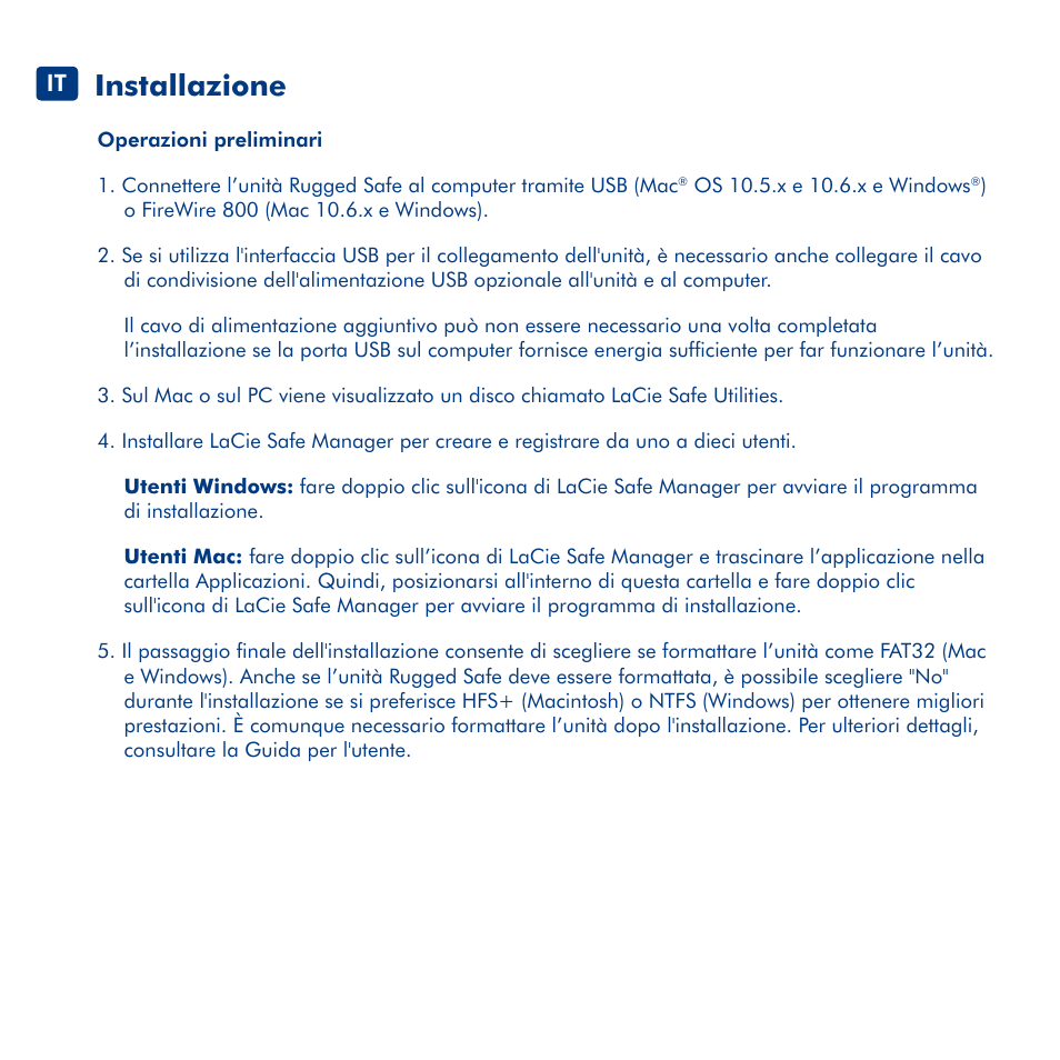 Installazione | LaCie Rugged Safe User Manual | Page 10 / 40
