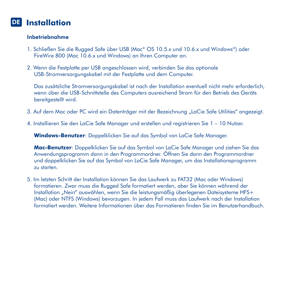 Installation | LaCie Rugged Safe User Manual | Page 12 / 40