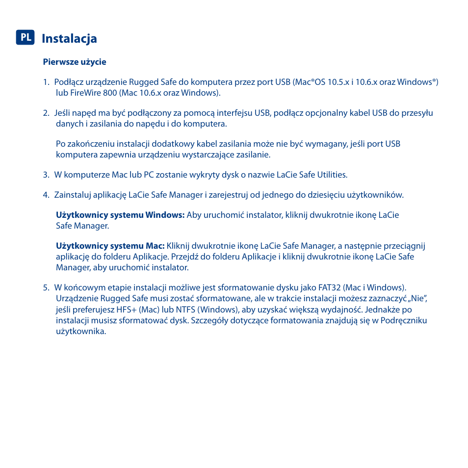 Instalacja | LaCie Rugged Safe User Manual | Page 26 / 40