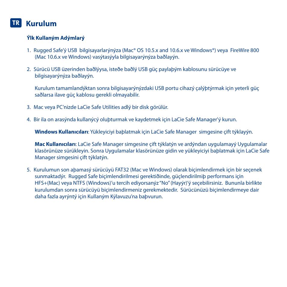 Kurulum | LaCie Rugged Safe User Manual | Page 34 / 40