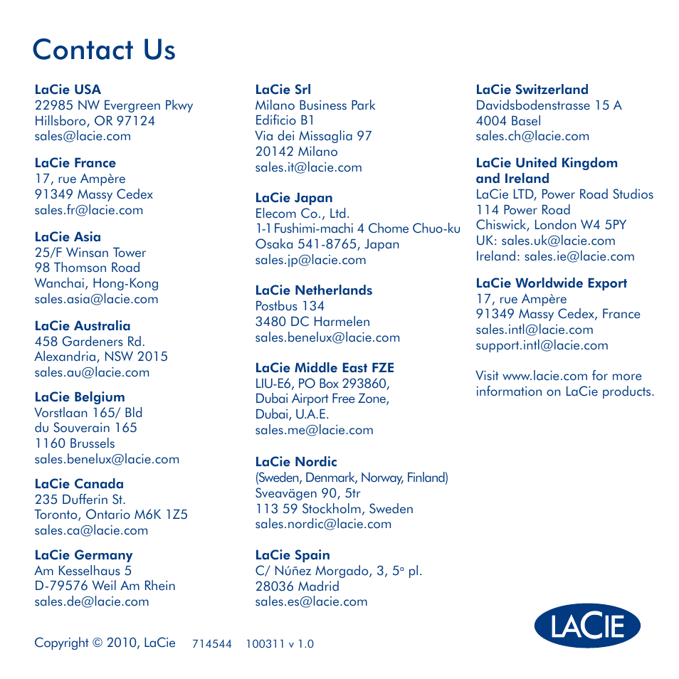 Contact us | LaCie Rugged Safe User Manual | Page 40 / 40