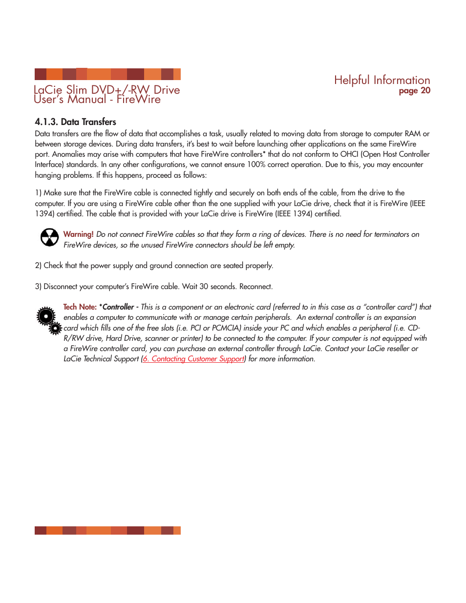 Data transfers, Down the recording speed and consult section, 3 data transfers | Helpful information, Lacie slim dvd+/-rw drive user’s manual - firewire | LaCie DVD RW Slim User Manual | Page 21 / 30