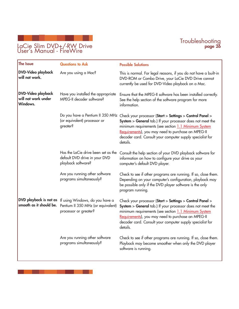 Troubleshooting, Lacie slim dvd+/-rw drive user’s manual - firewire | LaCie DVD RW Slim User Manual | Page 27 / 30