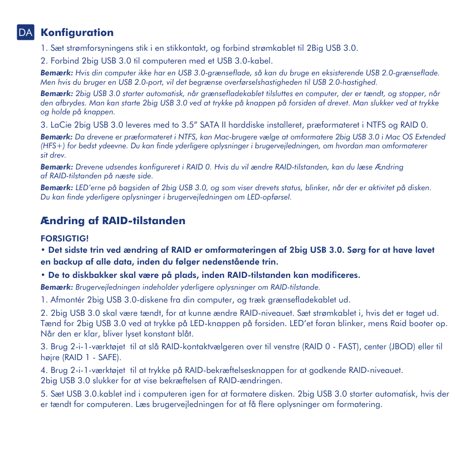 Konfiguration, Ændring af raid-tilstanden | LaCie 2big USB 3.0 User Manual | Page 24 / 42