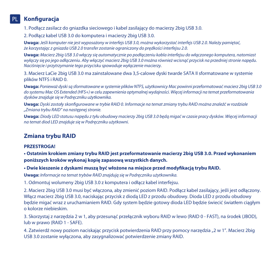 Konfiguracja, Zmiana trybu raid | LaCie 2big USB 3.0 User Manual | Page 28 / 42