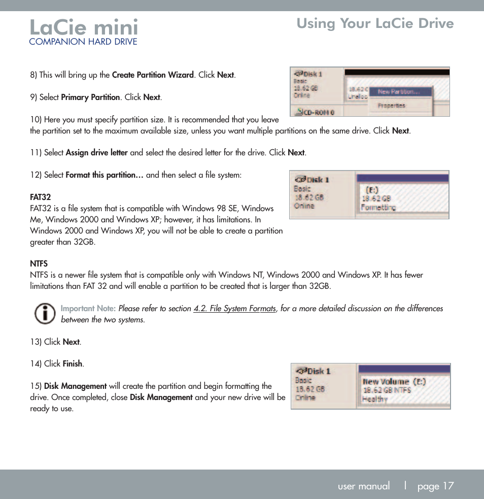 Lacie mini, Using your lacie drive | LaCie MINI COMPANION HARD DRIVE U S B 2. 0 User Manual | Page 17 / 30