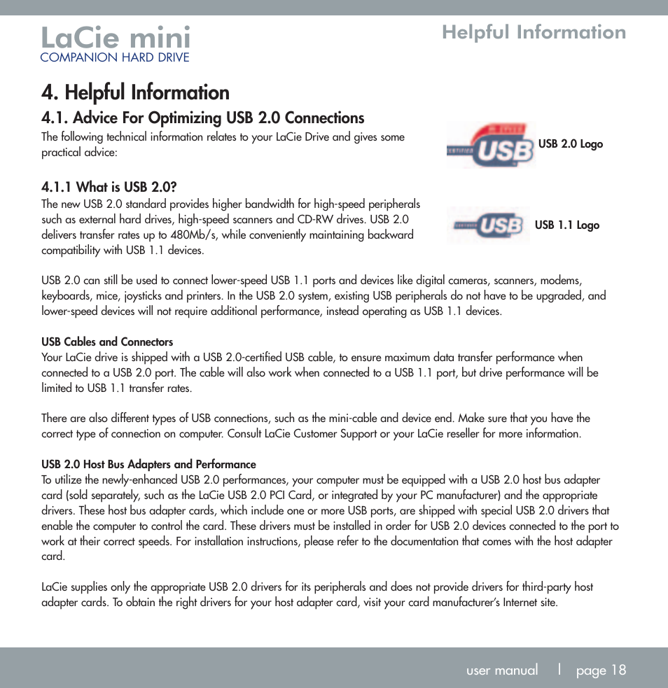 Lacie mini, Helpful information | LaCie MINI COMPANION HARD DRIVE U S B 2. 0 User Manual | Page 18 / 30