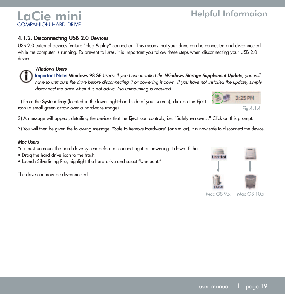 Lacie mini, Helpful informaion | LaCie MINI COMPANION HARD DRIVE U S B 2. 0 User Manual | Page 19 / 30
