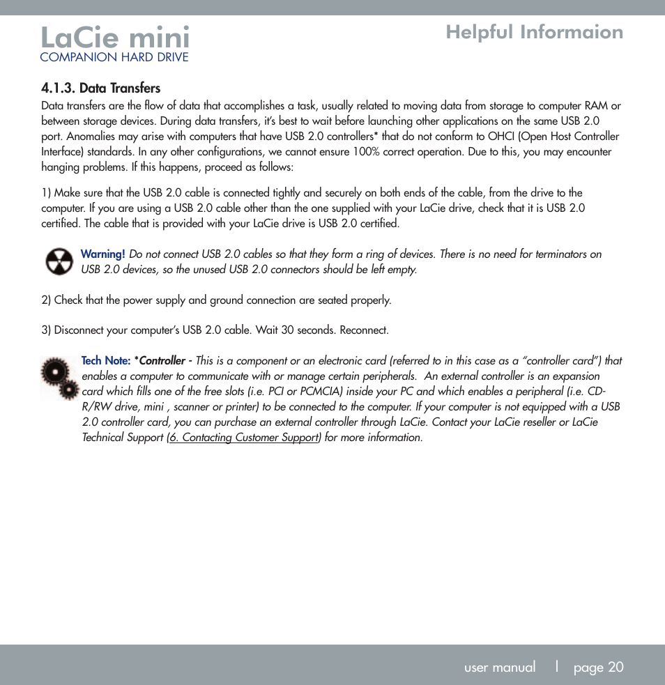 Lacie mini, Helpful informaion | LaCie MINI COMPANION HARD DRIVE U S B 2. 0 User Manual | Page 20 / 30