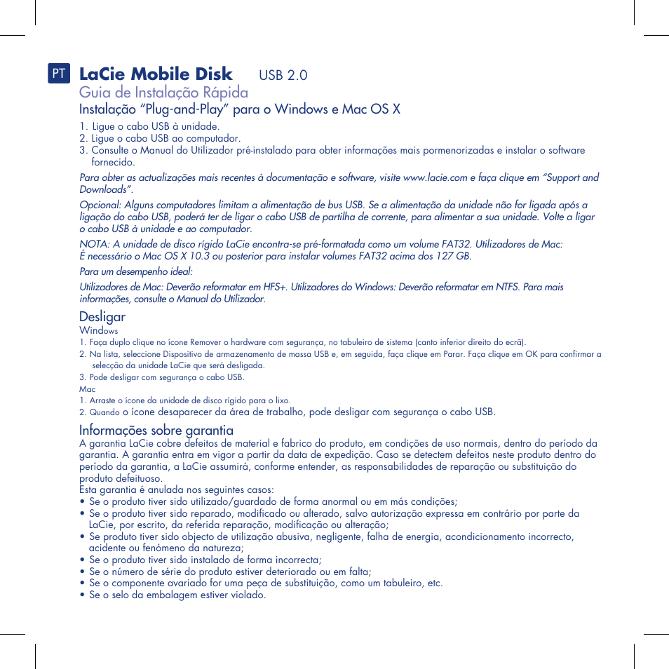 Lacie mobile disk, Guia de instalação rápida | LaCie Mobile Disk User Manual | Page 10 / 22