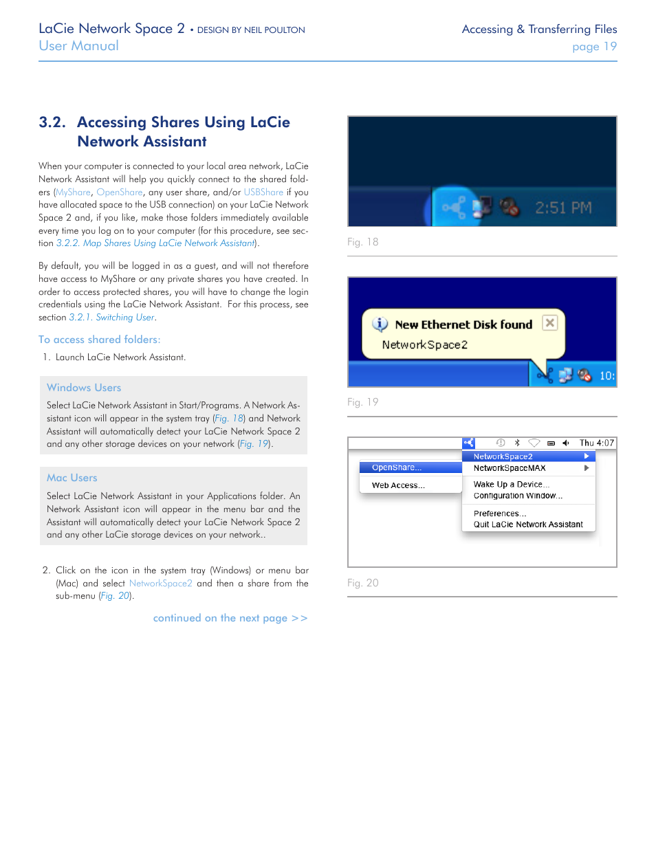 Accessing shares using lacie network assistant, Lacie network space 2, User manual | LaCie 2 User Manual | Page 19 / 65