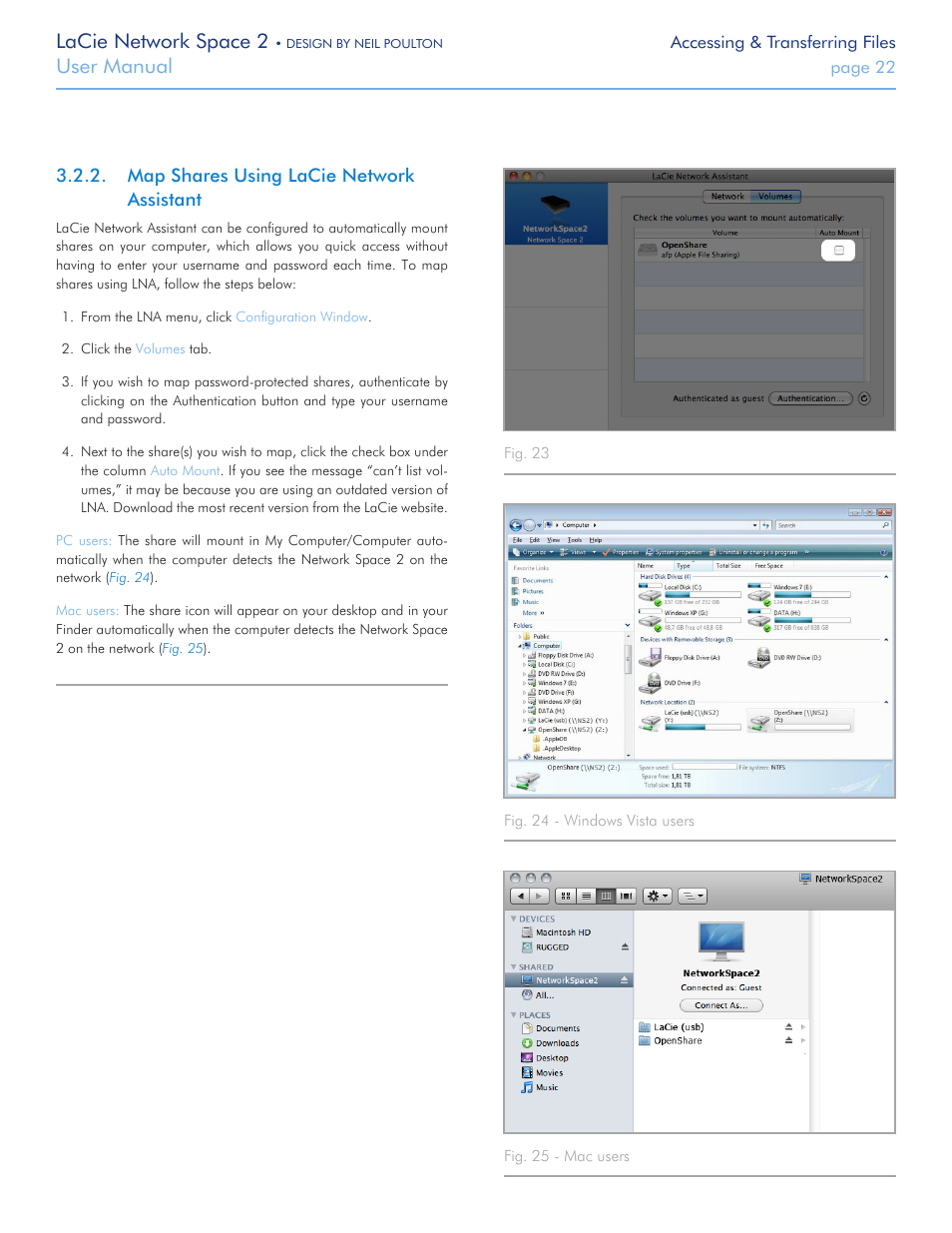 Map shares using lacie network assistant, Tion, Lacie network space 2 | User manual | LaCie 2 User Manual | Page 22 / 65