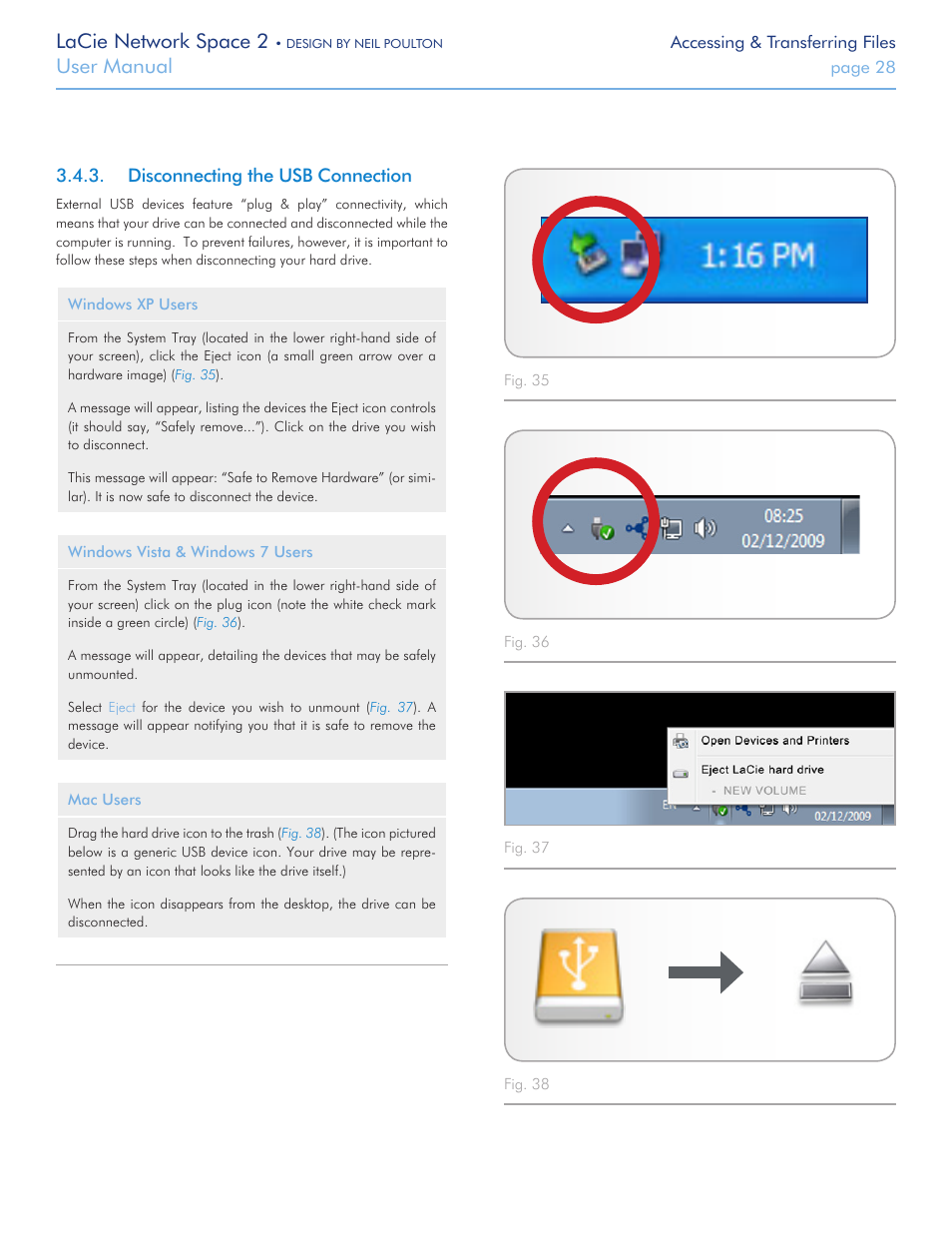 Disconnecting the usb connection, Lacie network space 2, User manual | LaCie 2 User Manual | Page 28 / 65