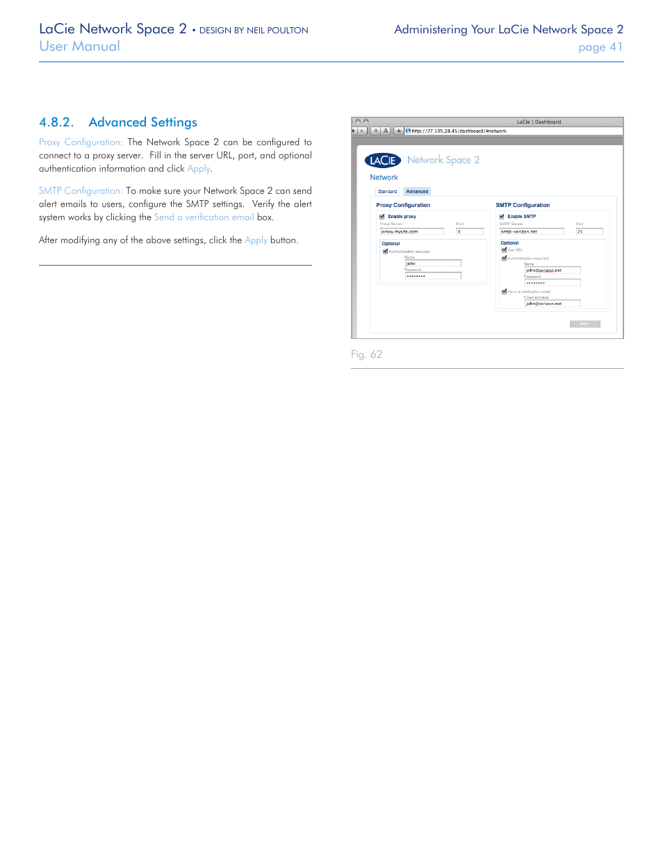 Advanced settings, Lacie network space 2, User manual | LaCie 2 User Manual | Page 41 / 65