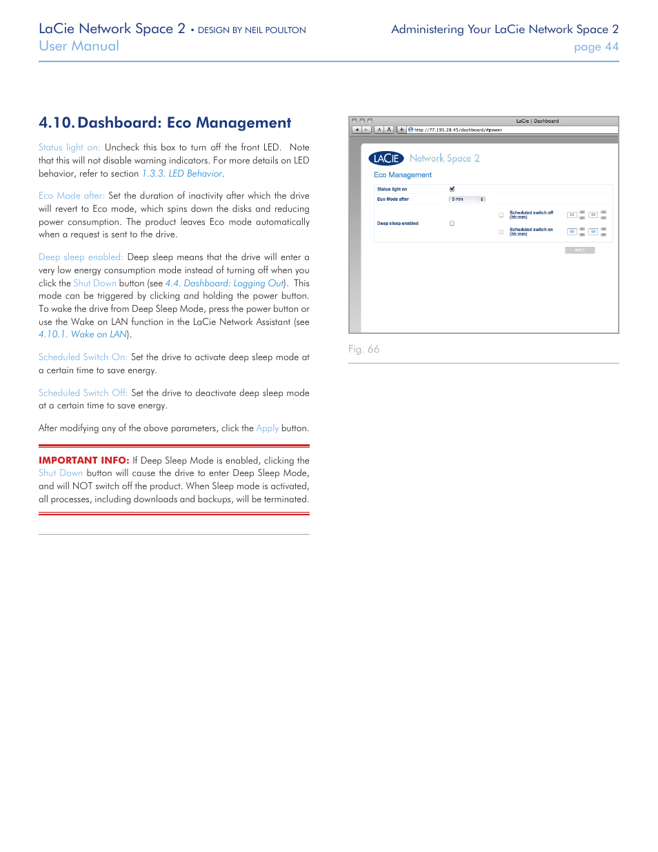 Dashboard: eco management, Dashboard, Eco management | Lacie network space 2, User manual | LaCie 2 User Manual | Page 44 / 65