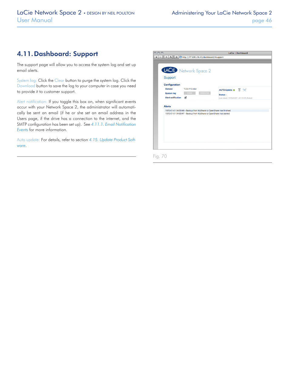 Dashboard: support, Lacie network space 2, User manual | LaCie 2 User Manual | Page 46 / 65