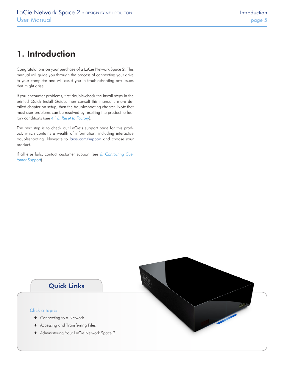 Introduction, Quick links, Lacie network space 2 | User manual | LaCie 2 User Manual | Page 5 / 65