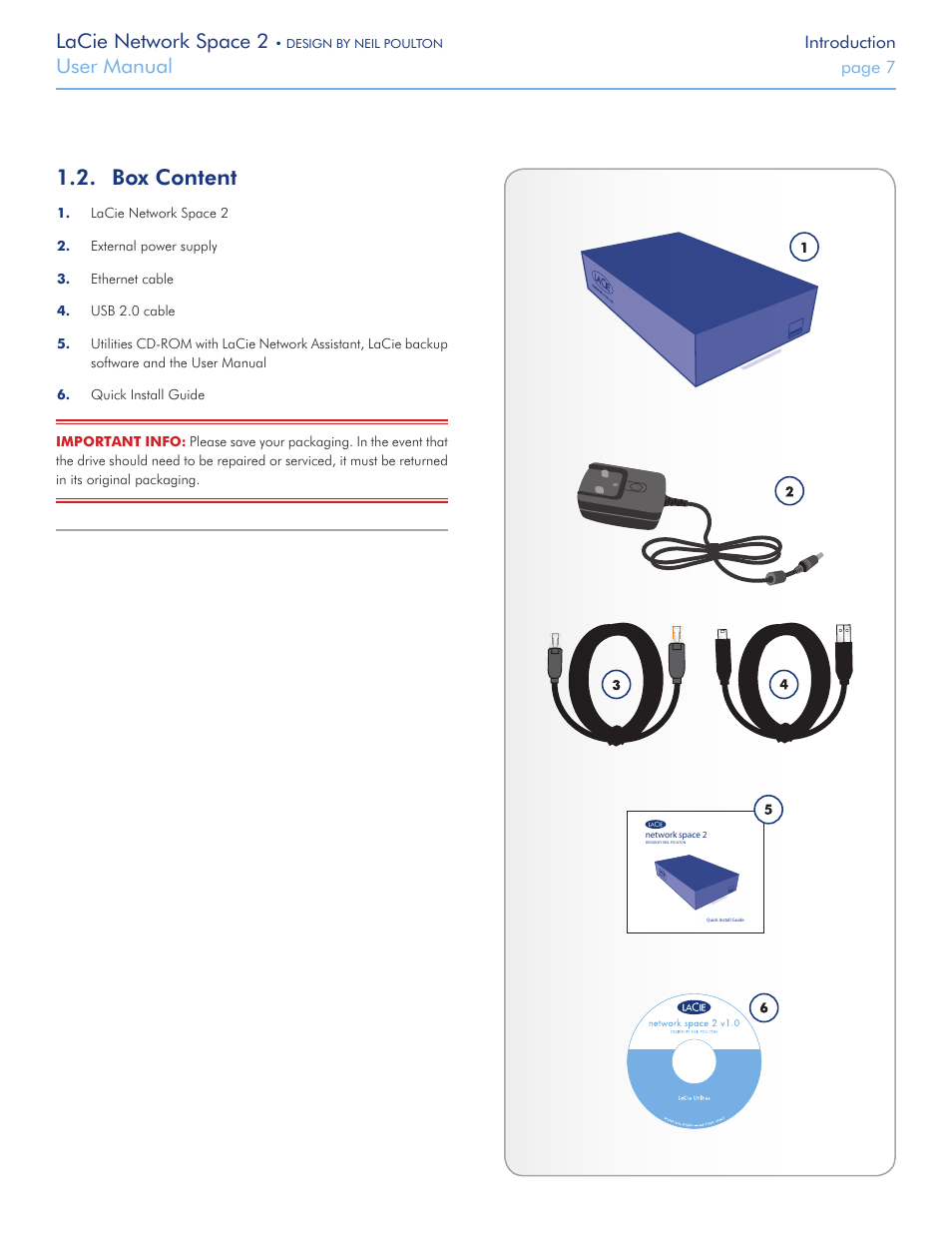 Box content, Lacie network space 2, User manual | LaCie 2 User Manual | Page 7 / 65