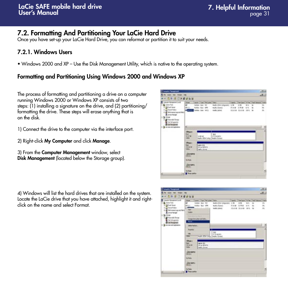 Formatting and partitioning your lacie hard drive | LaCie 1.0 User Manual | Page 32 / 51